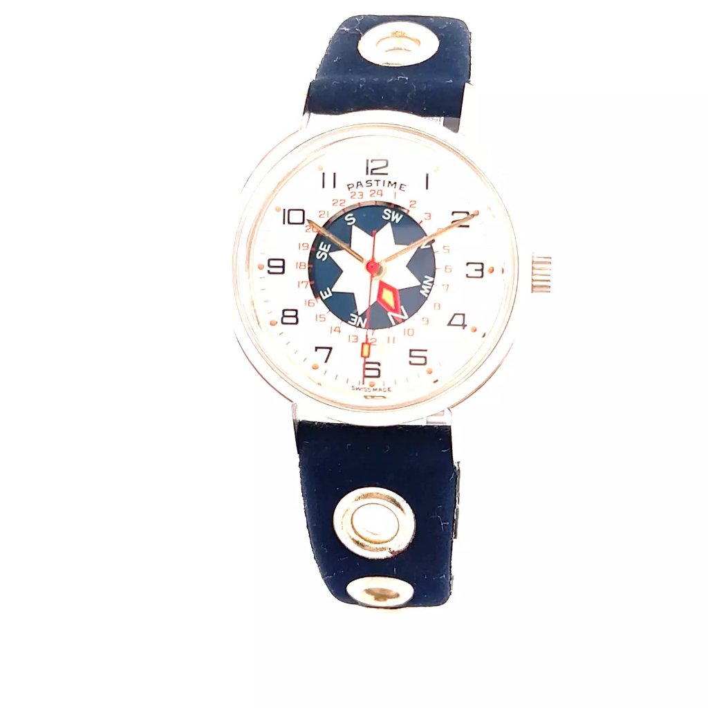 Vintage Pastime Revue Thommen Gmt 24hour Compass Mens Mechanical Wristwatch Nos